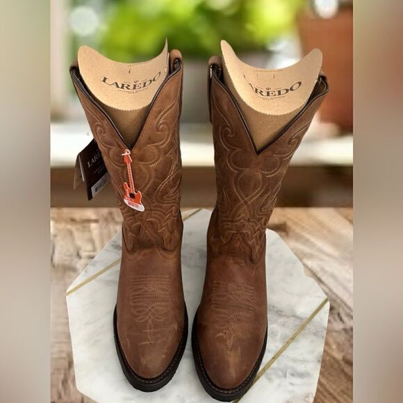 LAREDO Distressed Western Cowboy Boots Leather R Toe Size 8.5 - Picture 5 of 16